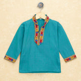Kutchi Emboidered Kurta Pajama for Boys - Turquoise