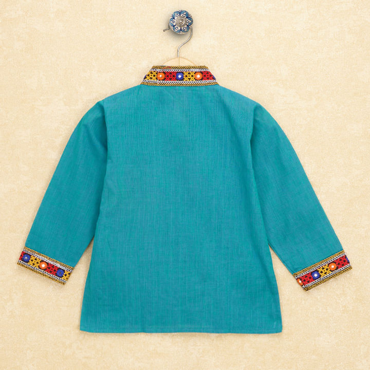 Kutchi Emboidered Kurta Pajama for Boys - Turquoise