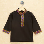 Kutchi Emboidered Kurta Pajama for Boys - Black