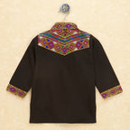 Kutchi Emboidered Kurta Pajama for Boys - Black
