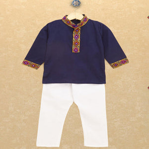 Kutchi Emboidered Kurta Pajama for Boys - Blue