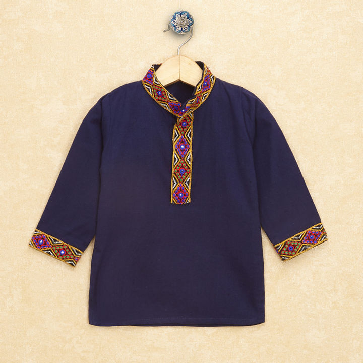 Kutchi Emboidered Kurta Pajama for Boys - Blue