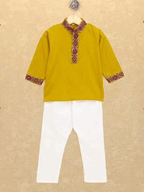Kutchi Emboidered Kurta Pajama for Boys - Mustard