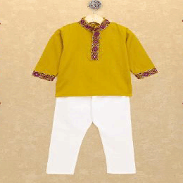Kutchi Emboidered Kurta Pajama for Boys - Mustard