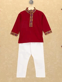 Kutchi Emboidered Kurta Pajama for Boys Red Banjara India