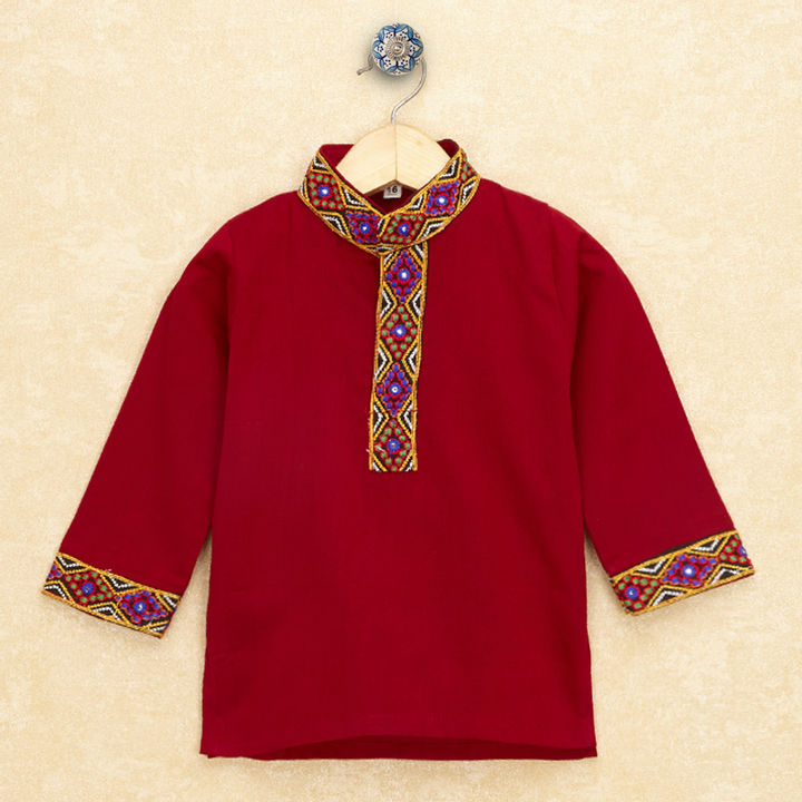 Kutchi Emboidered Kurta Pajama for Boys - Red