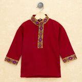 Kutchi Emboidered Kurta Pajama for Boys - Red