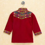 Kutchi Emboidered Kurta Pajama for Boys - Red