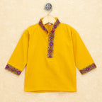Kutchi EmboideYellow Kurta Pajama for Boys - Yellow