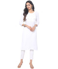 Banjara India Women's Rayon Yolk Embroidered Elbow Sleeve Kurta - White-SF