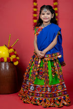 Banjara India Kutchi Emboidered Black Girls Chaniya Choli with Dupatta (CC-PTW) - Green