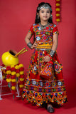 Banjara India Kutchi Emboidered Black Girls Chaniya Choli with Dupatta (CC-PTW) - Red