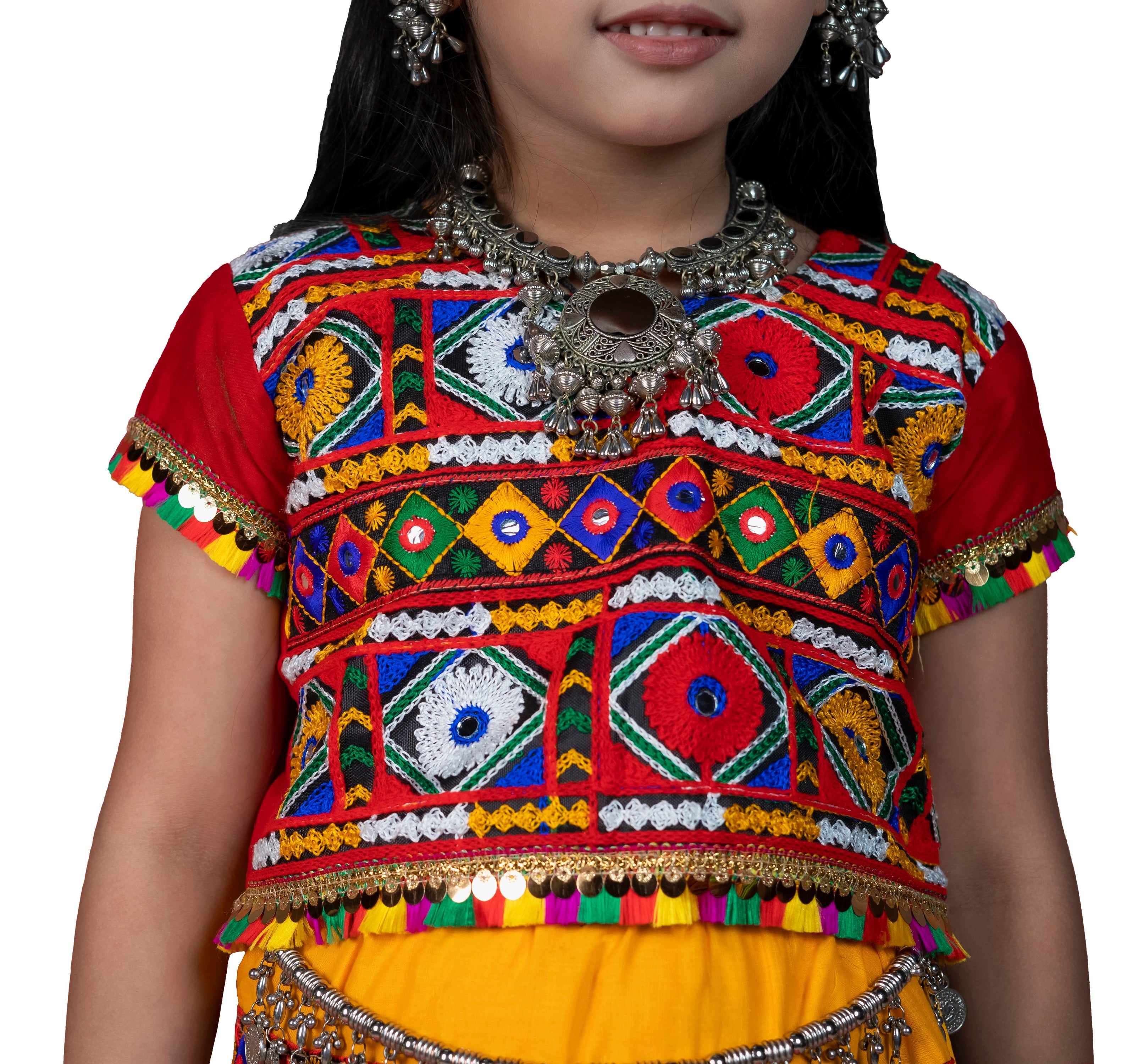 Banjara India Kutchi Emboidered Black Girls Chaniya Choli with Dupatta (CC-PTW) - Red