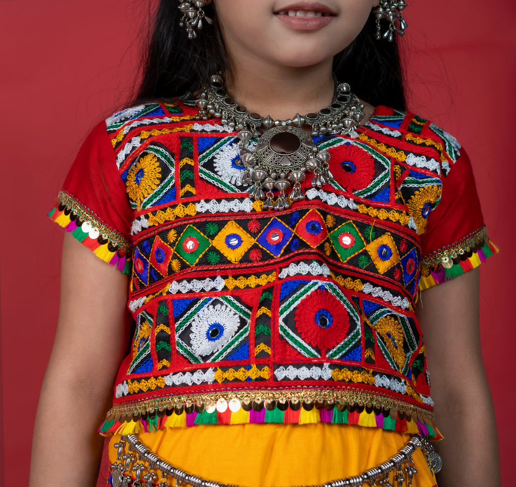 Banjara India Kutchi Emboidered Black Girls Chaniya Choli with Dupatta (CC-PTW) - Red
