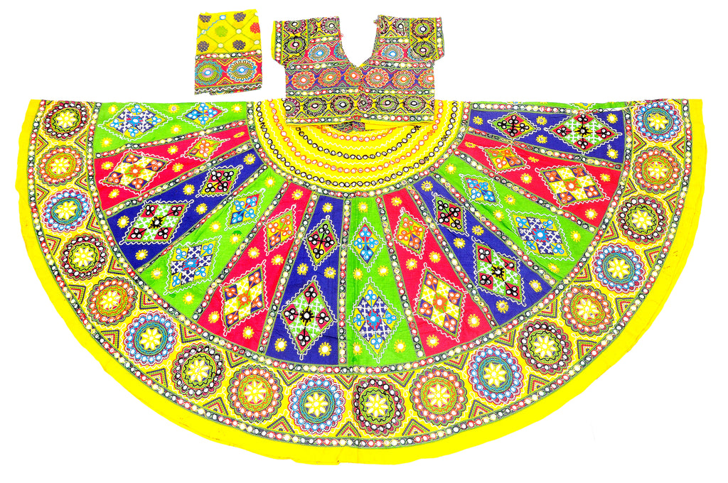 Banjara India Cotton Long Flair Aari Embroidery Kutch Work (Lehenga Choli) Chaniya Choli Set with Dupatta-KAJU02