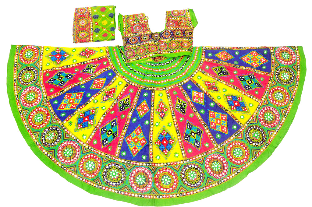 Banjara India Cotton Long Flair Aari Embroidery Kutch Work (Lehenga Choli) Chaniya Choli Set with Dupatta-KAJU03