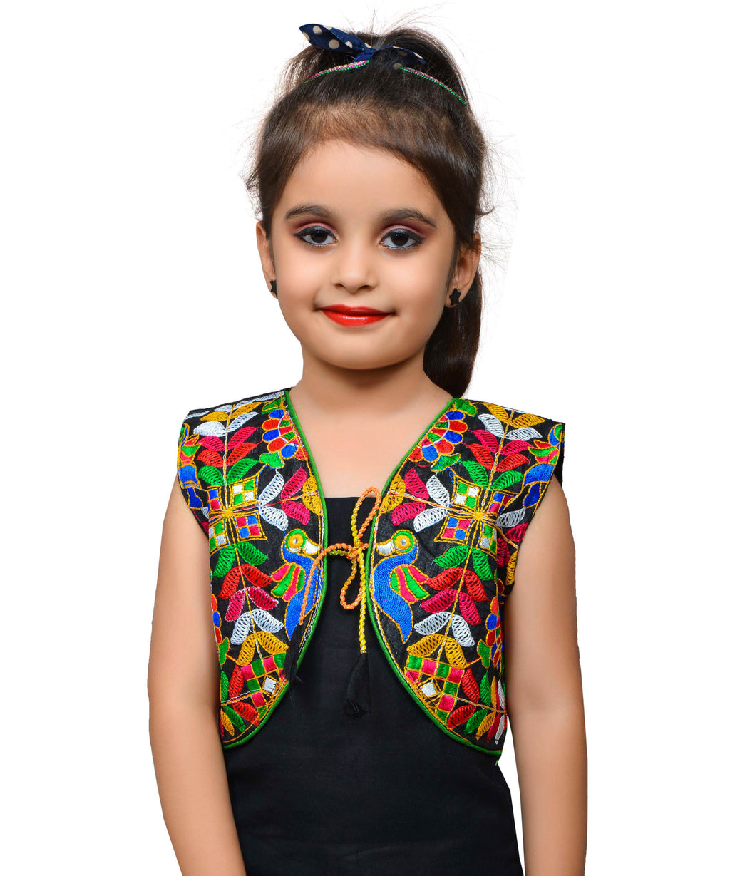 Black P. Cock Embroidered Jacket For Kids-Kids