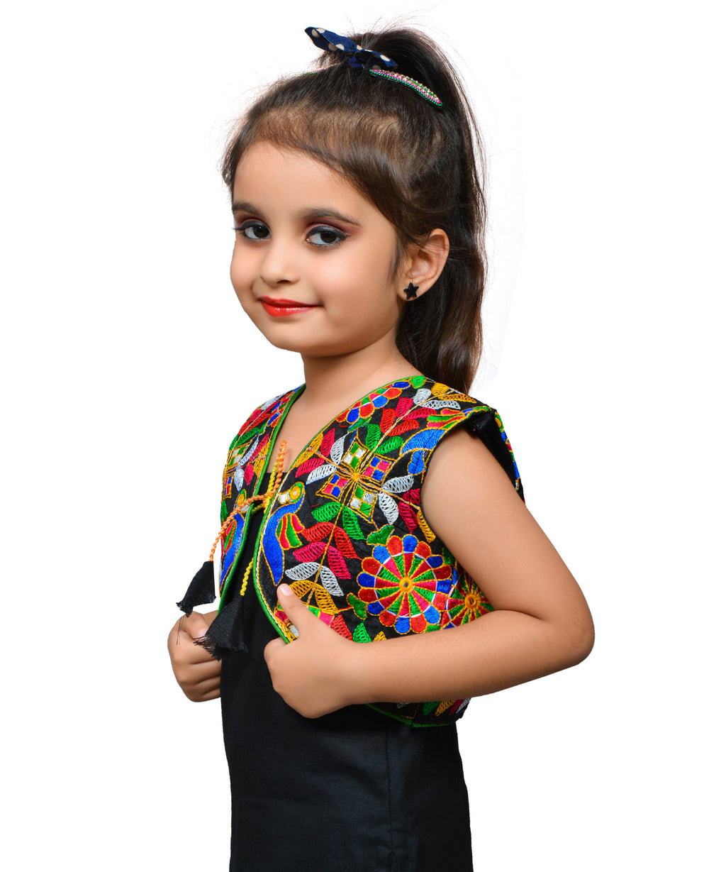 Black P. Cock Embroidered Jacket For Kids-Kids