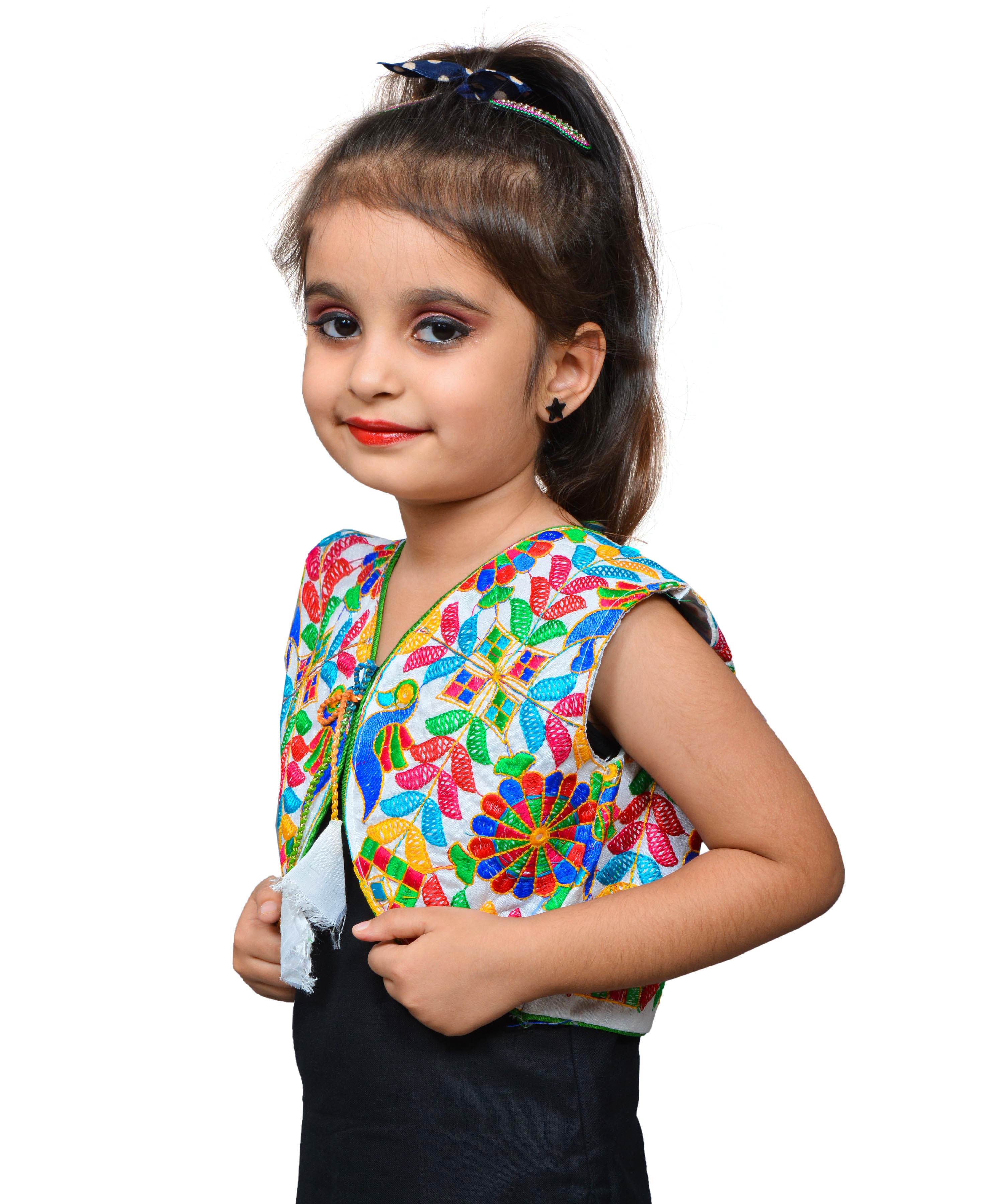 White P. Cock Embroidered Jacket For Kids