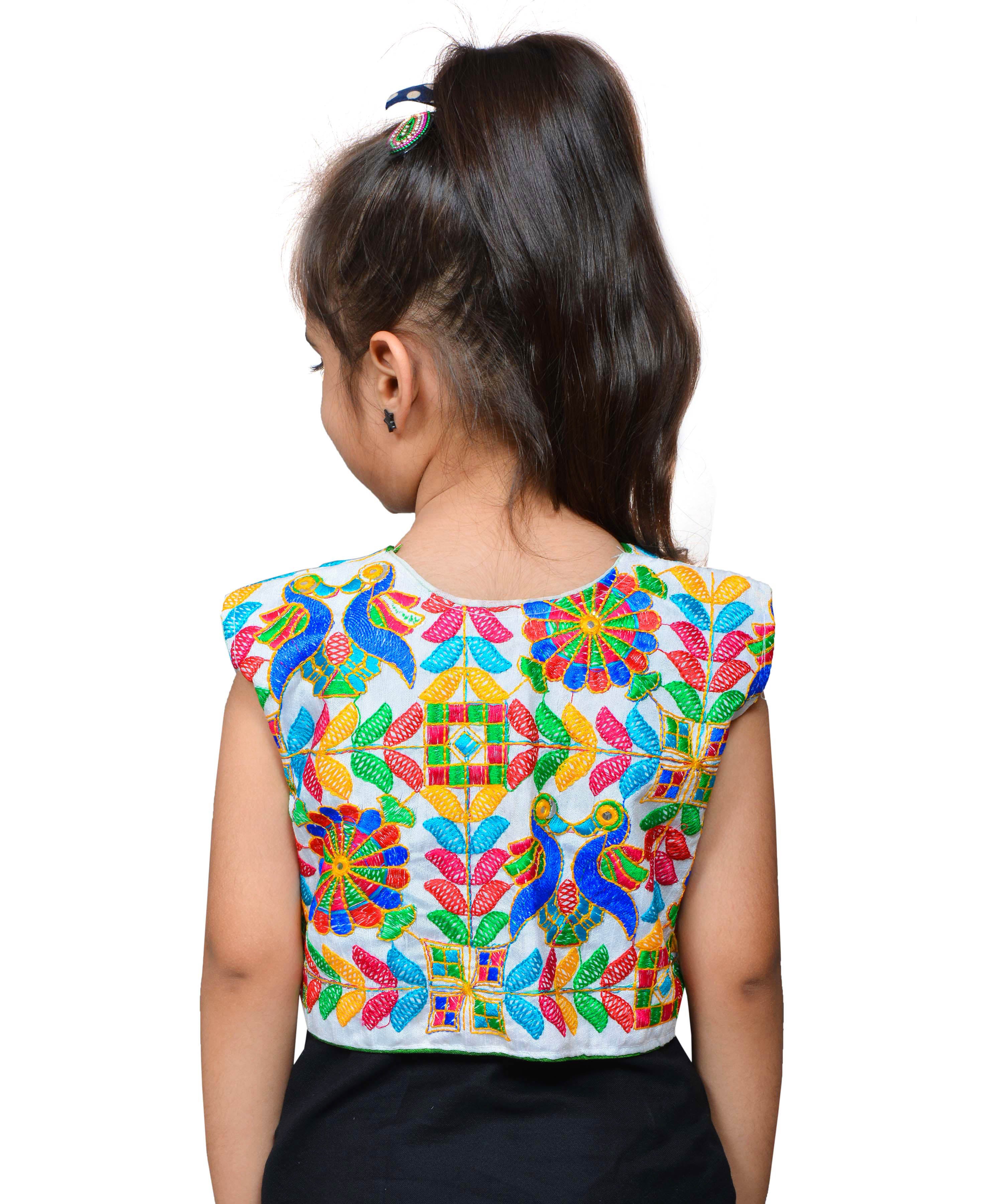 White P. Cock Embroidered Jacket For Kids