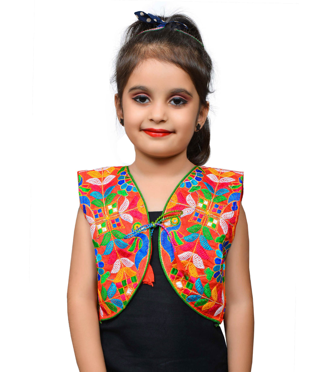 Red P. Cock Embroidered Jacket For Kids