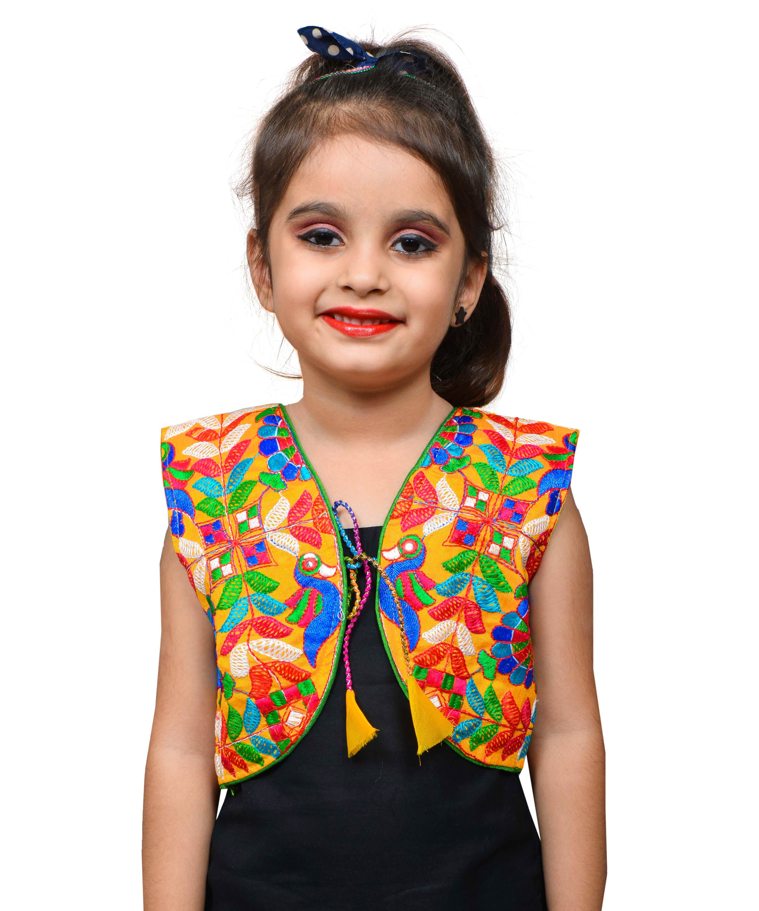 Yellow P. Cock Embroidered Jacket For Kids