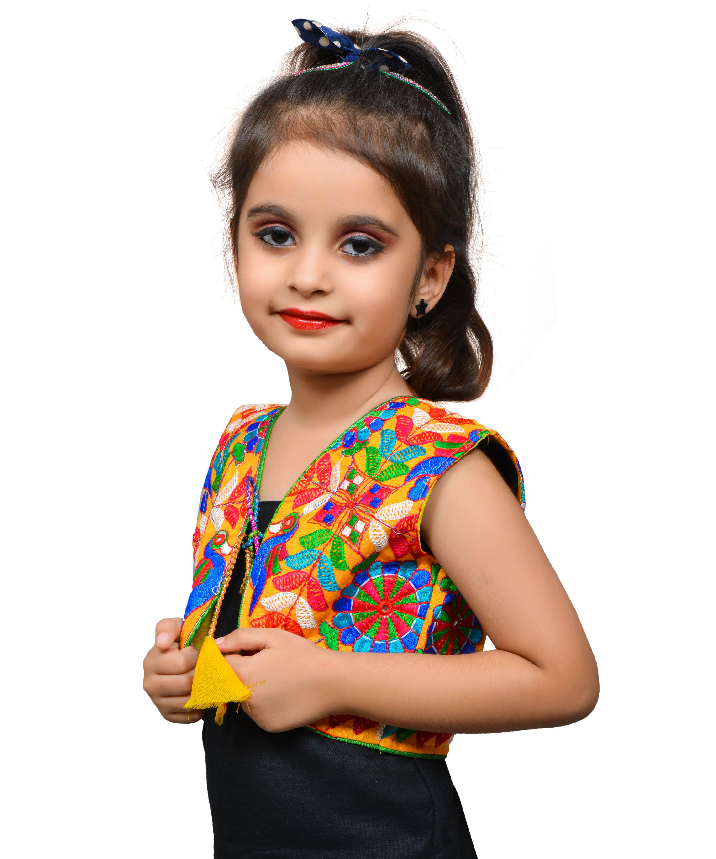Yellow P. Cock Embroidered Jacket For Kids