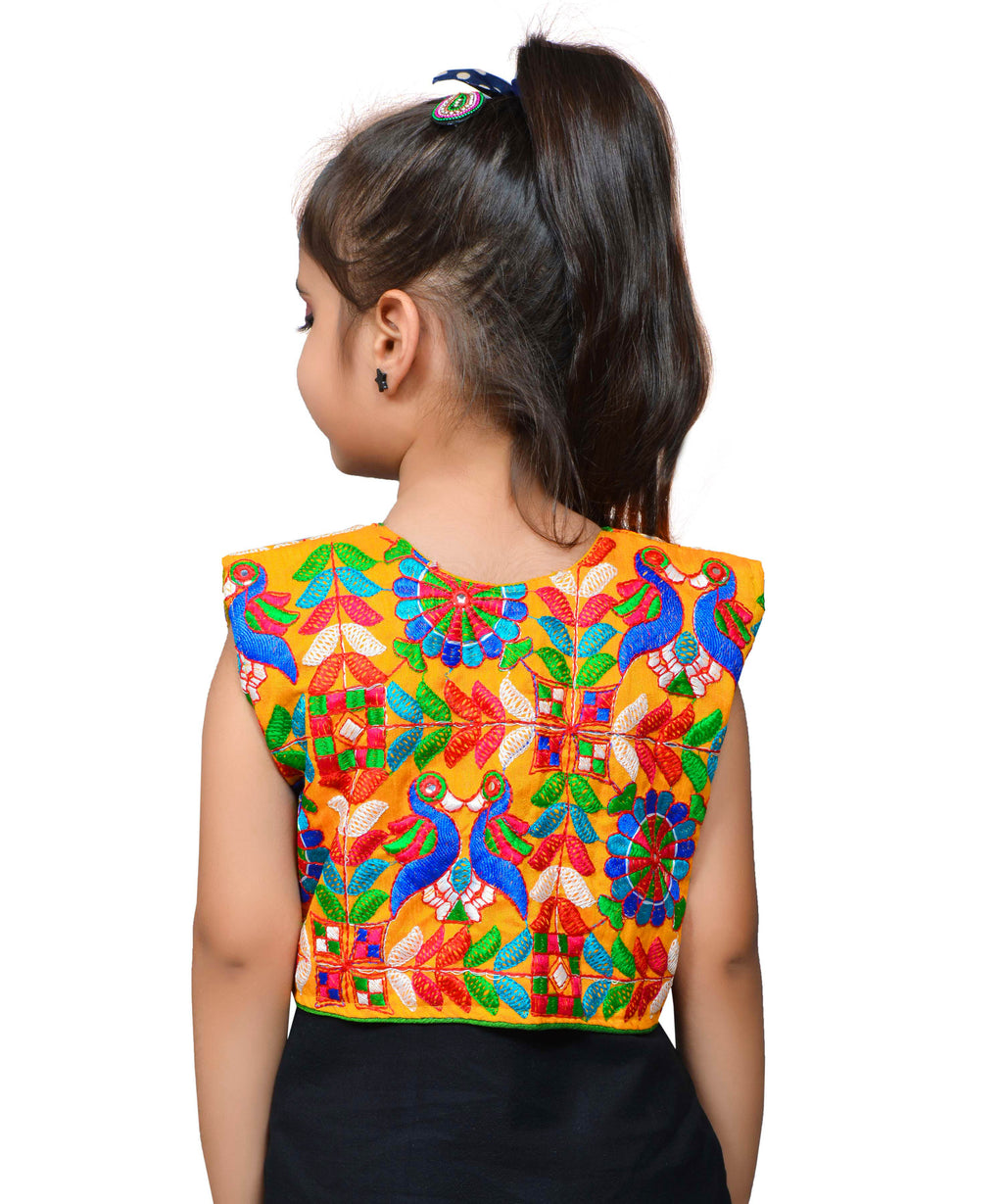 Yellow P. Cock Embroidered Jacket For Kids