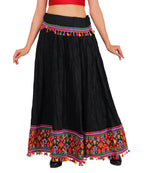 Kutchi Embroidered Border Rayon Skirt/Chaniya - KutchiSkirt-Black