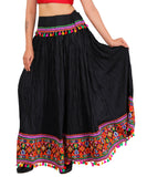 Kutchi Embroidered Border Rayon Skirt/Chaniya - KutchiSkirt-Black
