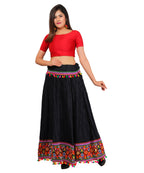 Kutchi Embroidered Border Rayon Skirt/Chaniya - KutchiSkirt-Black