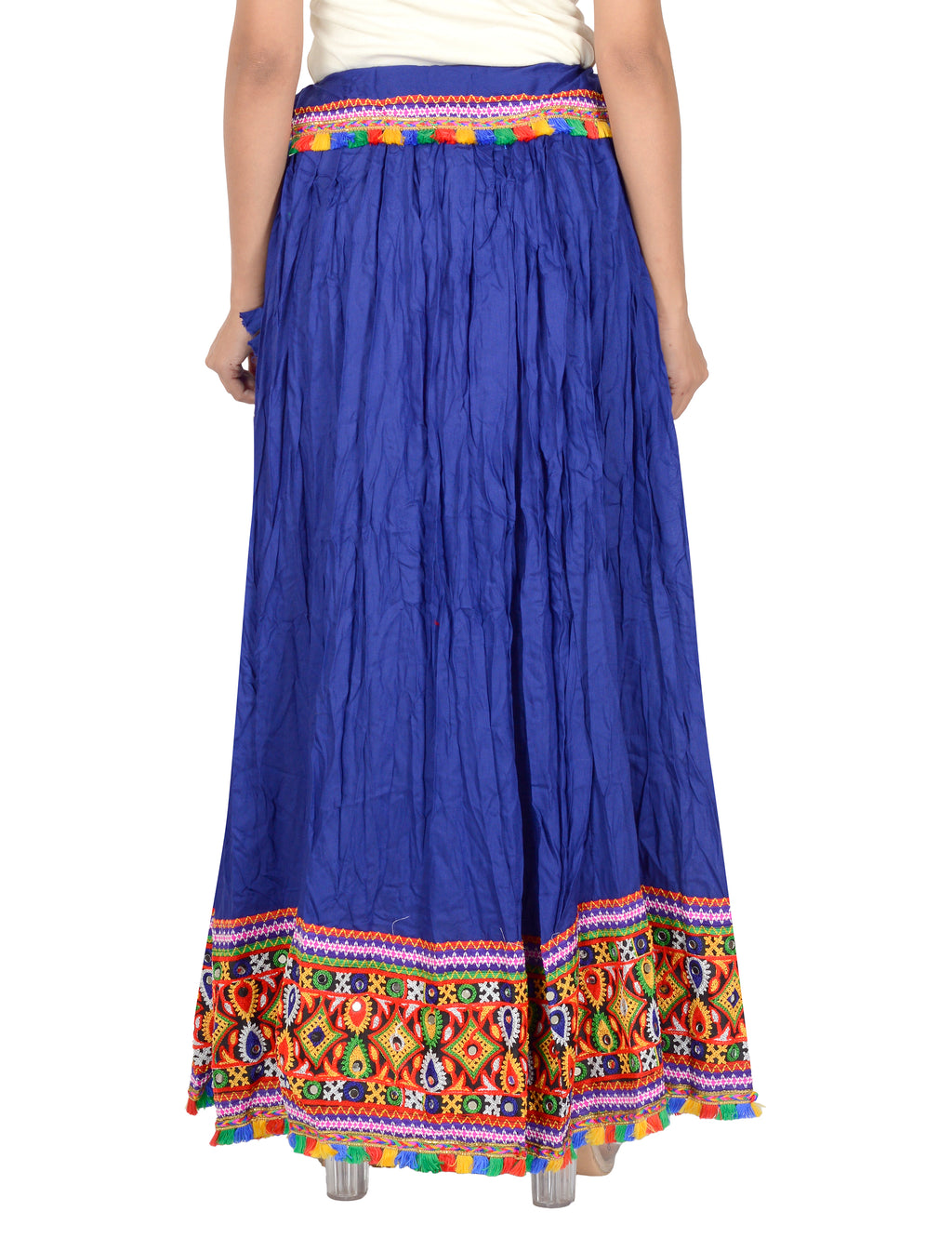 Kutchi Embroidered Border Rayon Skirt/Chaniya - KutchiSkirt-Blue