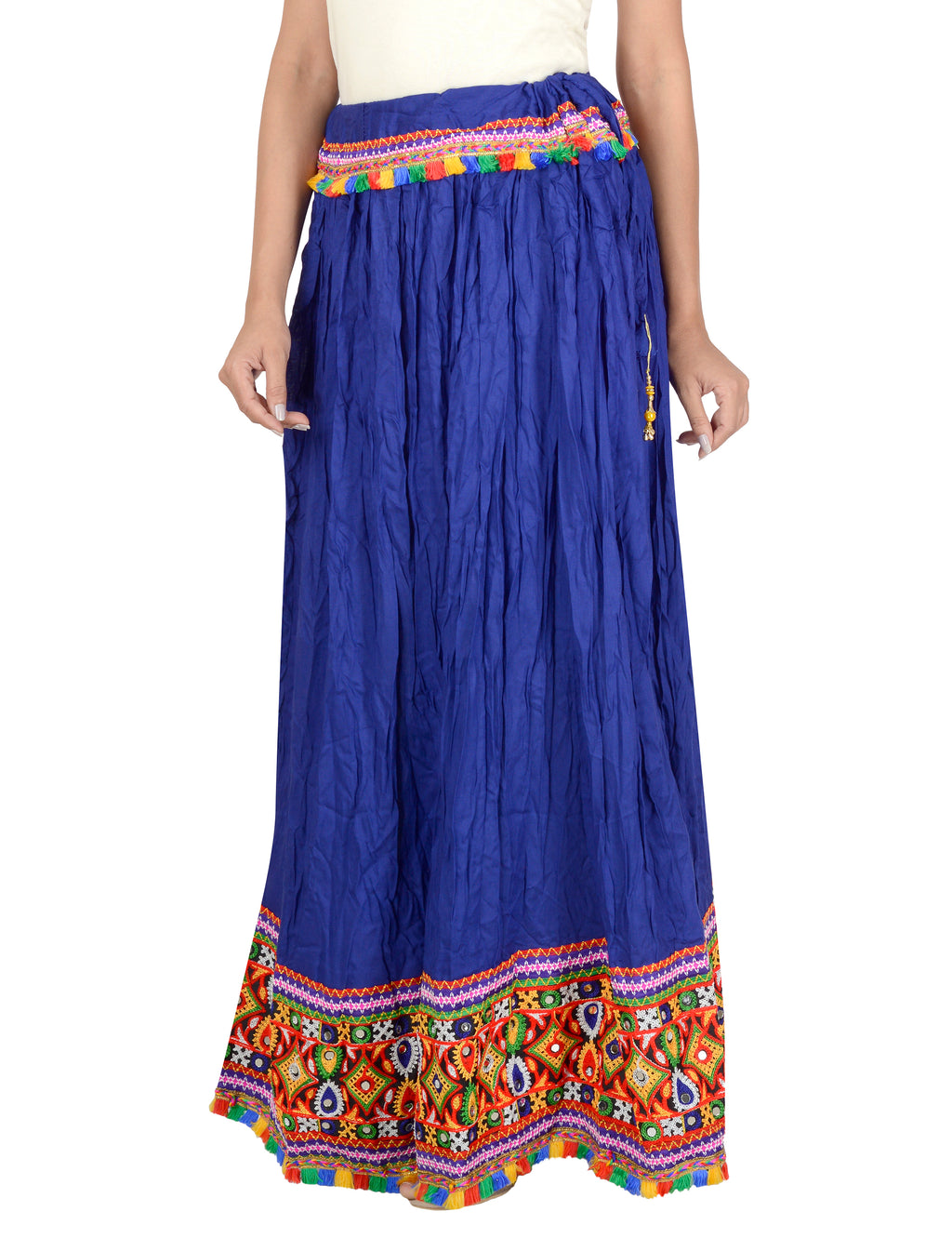 Kutchi Embroidered Border Rayon Skirt/Chaniya - KutchiSkirt-Blue