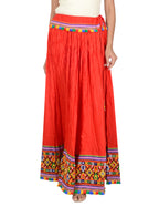Kutchi Embroidered Border Rayon Skirt/Chaniya - KutchiSkirt-Red