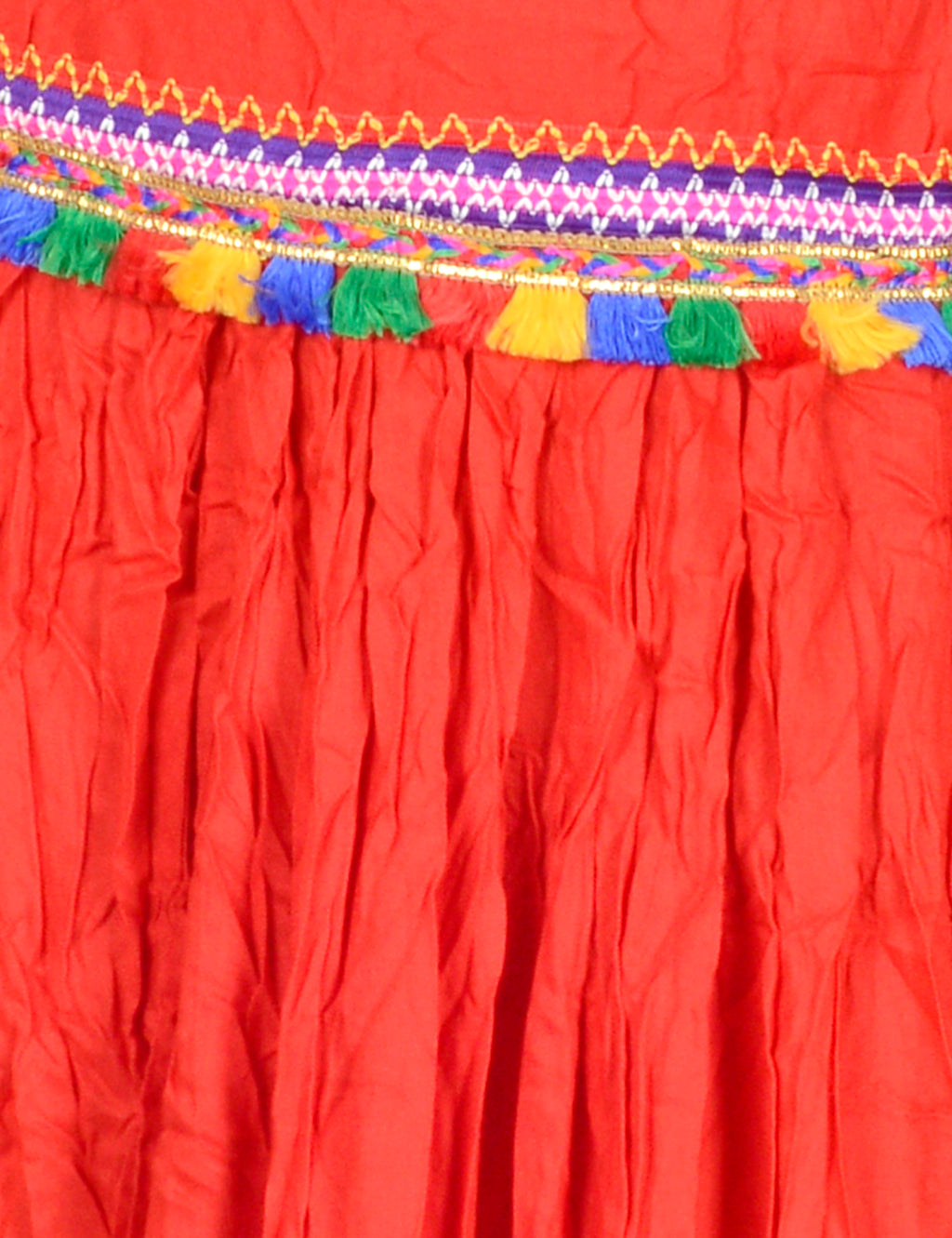 Kutchi Embroidered Border Rayon Skirt/Chaniya - KutchiSkirt-Red