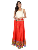 Kutchi Embroidered Border Rayon Skirt/Chaniya - KutchiSkirt-Red