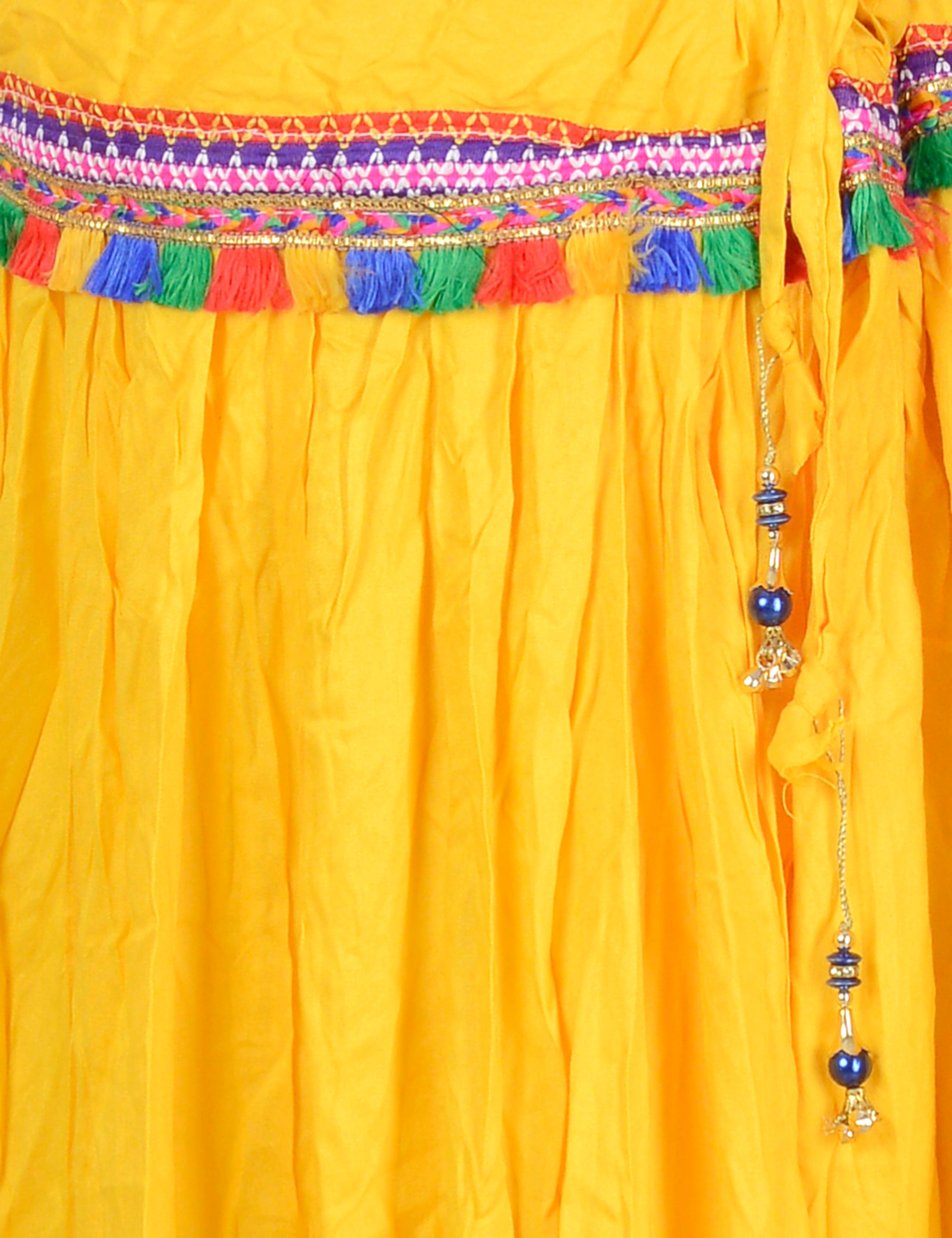 Kutchi Embroidered Border Rayon Skirt/Chaniya - KutchiSkirt-Yellow