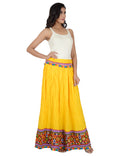 Kutchi Embroidered Border Rayon Skirt/Chaniya - KutchiSkirt-Yellow