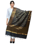 Banarasi Kora Silk Zari Dupatta - Leaf-Black