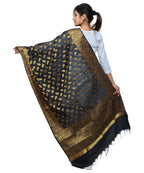 Banarasi Kora Silk Zari Dupatta - Leaf-Black