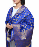 Banarasi Kora Silk Zari Dupatta - Leaf-Blue