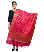Banarasi Kora Silk Zari Dupatta - Leaf-Pink
