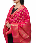Banarasi Kora Silk Zari Dupatta - Leaf-Pink