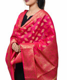 Banarasi Kora Silk Zari Dupatta - Leaf-Pink