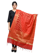 Banarasi Kora Silk Zari Dupatta - Leaf- Red