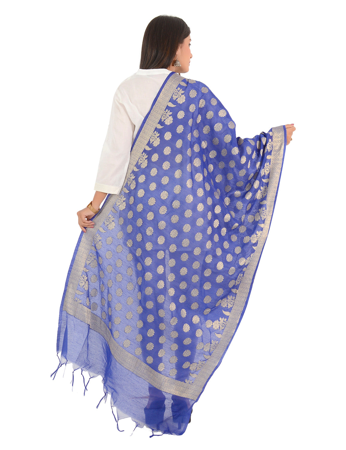 Banarasi Kora Silk Zari Dupatta - Madhuri-Blue