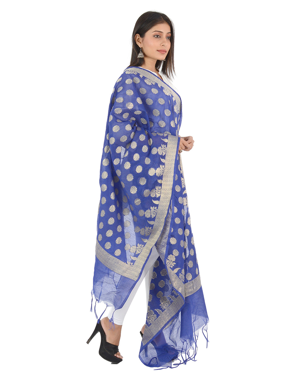 Banarasi Kora Silk Zari Dupatta - Madhuri-Blue