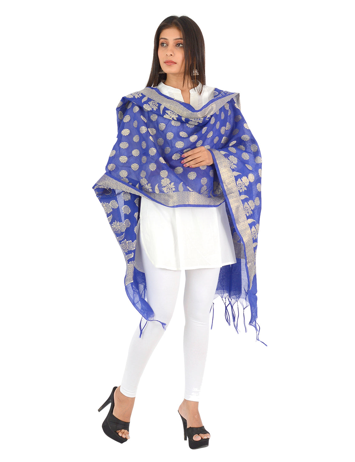 Banarasi Kora Silk Zari Dupatta - Madhuri-Blue