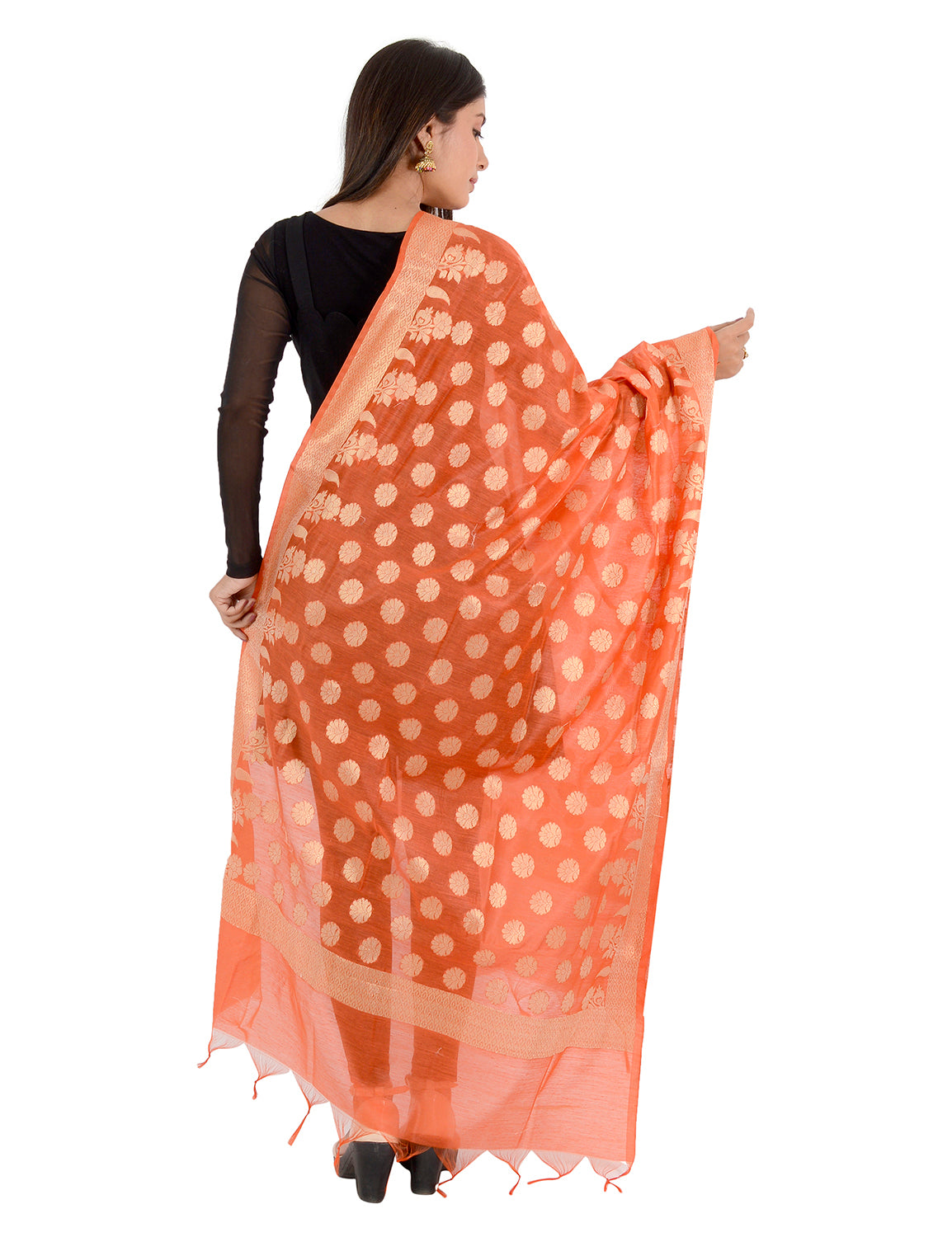 Banarasi Kora Silk Zari Dupatta - Madhuri-Orange