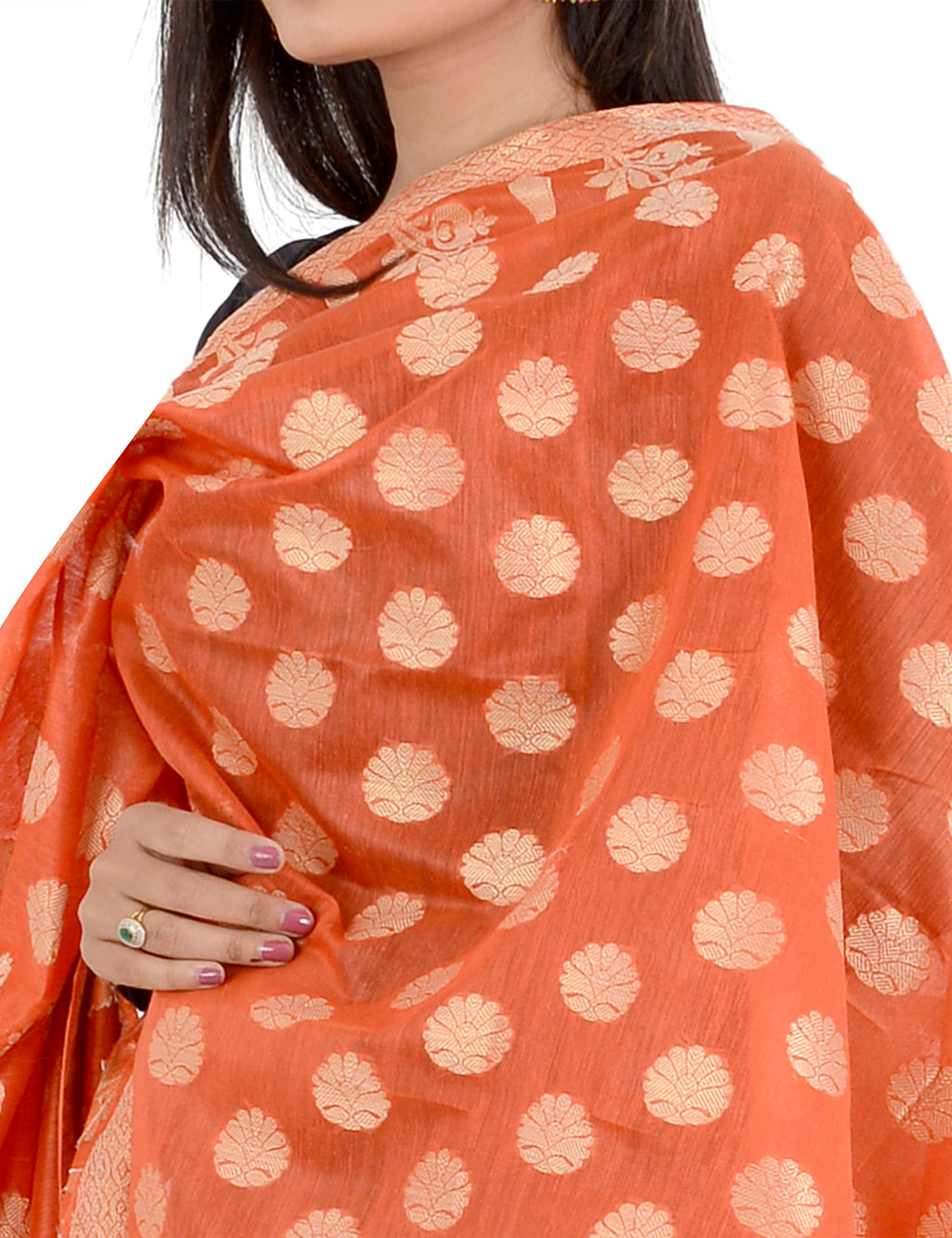 Banarasi Kora Silk Zari Dupatta - Madhuri-Orange